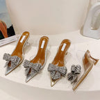 Crystal Sequined Bowknot Silver Women Pumps with Low and High Heels for Spring and Autumn