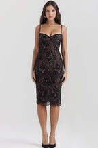 Floral Lace Spaghetti Strap Low Back Bodycon Midi Dress