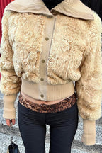 Faux Fur Patchwork Collar Coat