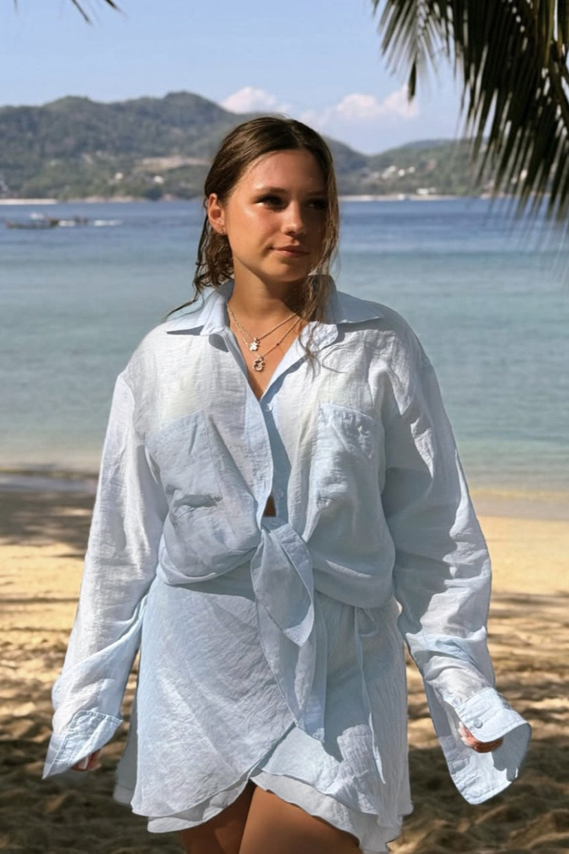 Casual Beach Shirt Cover Skirt Set
