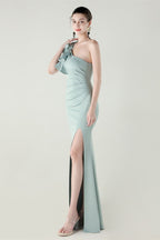 Ruffled Floral One Shoulder Satin Party Dress