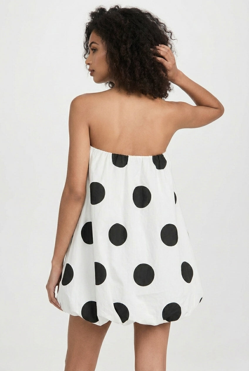 Strapless Bubble Hem Polka Dot Bodycon Mini Dress