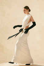 Mock Neck Sleeveless Side Cut Out Oversized Bow Tail Maxi Gown