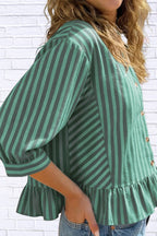 Striped Ruffle Hem Button-Down Shirt | Chic Women__ Top