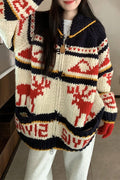 Knitted Relaxed Deer Striped Sweater