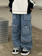 Multiple Pocket Washed Cargo Cargo Jeans