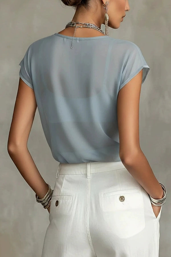 Peony Print Round Neck Chiffon Blouse