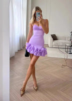 Corset Sweetheart Spaghetti Strap Ruffle Hem Bubble Mini Dress