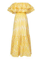 Off Shoulder Eyelet Lace Smocked Tiered Ruffle Maxi Dress