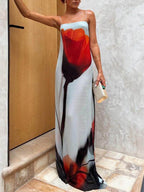 Vacation Abstract Tulip Print Slip H - Line Maxi Dress