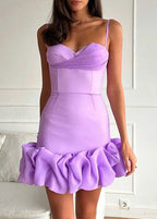 Corset Sweetheart Spaghetti Strap Ruffle Hem Bubble Mini Dress