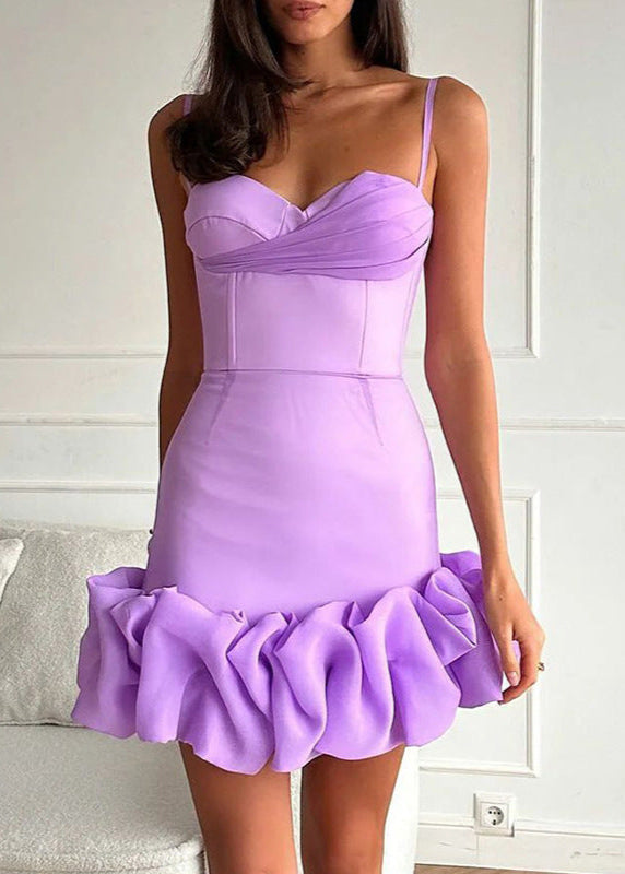Corset Sweetheart Spaghetti Strap Ruffle Hem Bubble Mini Dress