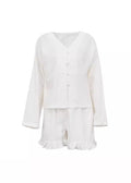 Linen Grace - Two-Piece Ruffle Trim Cotton-Linen Set