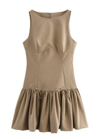 Sleeveless Round Neck Drop Waist Side Tie Ruffle Hem Mini Dress