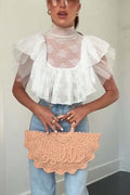 Kathlyn Lace Layered Tulle High Neck Ruffle Cropped Top