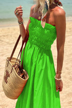 Strapless Smocked Ruffle Trim Tiered Maxi Dress