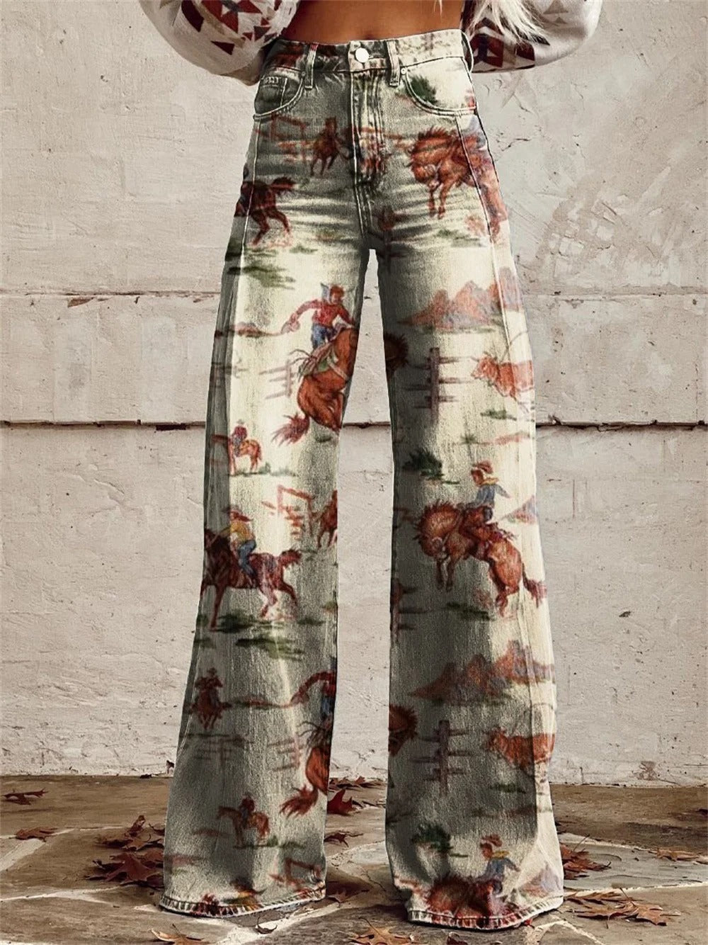 | Vintage Printed Wide Leg Pants