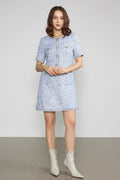 Round Neck Tweed Button Front Flap Pocket Braided Trim Mini Dress