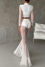 Deep Chic Mesh High Rise Elastic Waist Fishtail Stretch Pants