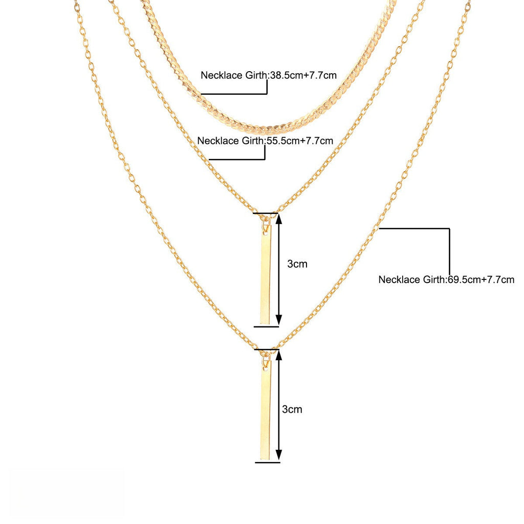 Minimalist Geometric Bar Pendant Layered Chain Necklace