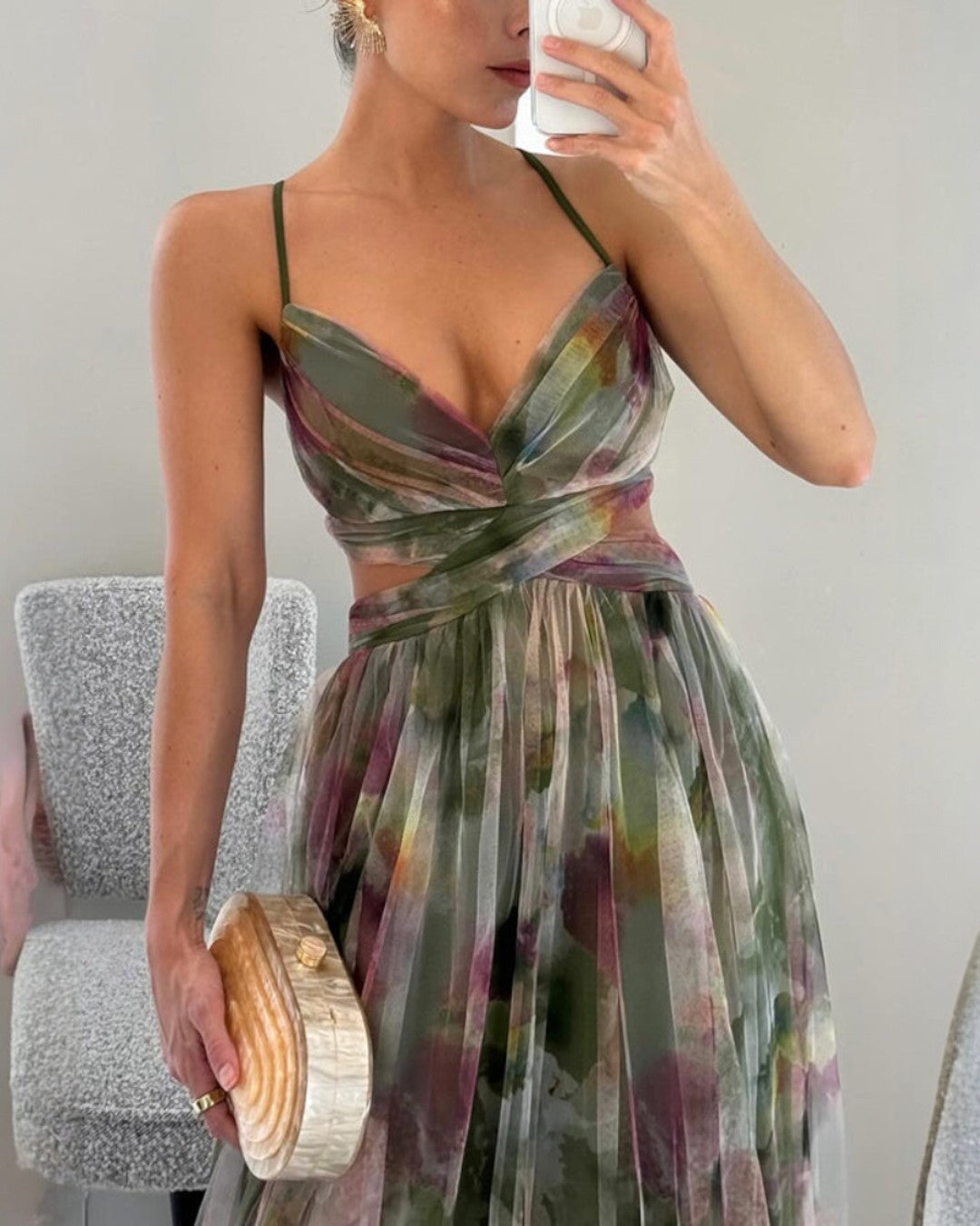 The Giselle — Watercolor Pleated Maxi Dress