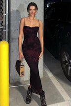Floral Mesh Sweetheart Lace Trim Side Tie Bodycon Maxi Dress