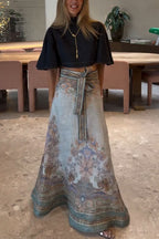 Next Vacation Linen Blend Paisley Print High Rise Tie-up Waist Maxi Skirt