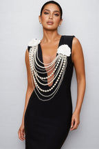 Avra Pearl Beaded Chain 3D Floral Maxi Dress