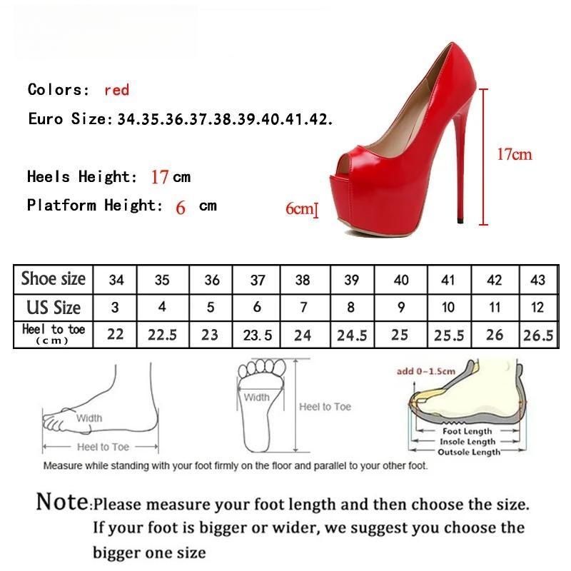 Red Platform Pumps Women Ultra High Stiletto Heels 17CM