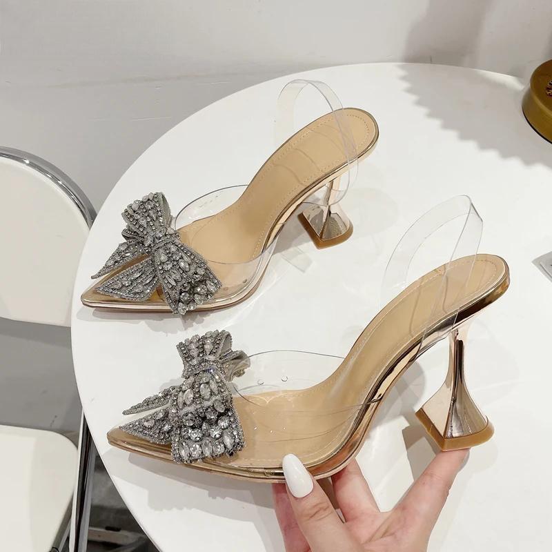 Crystal Sequined Bowknot Women Pumps with Sexy Pointed Toe High Heels
