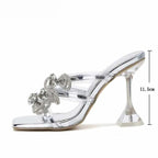 Crystal Butterfly-Knot Designer Sandals with Clear Heels