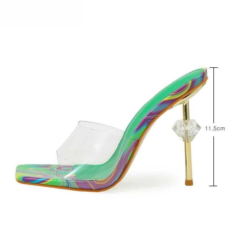 Crystal Diamond Slipper for Women Summer Fashion with Thin Heels