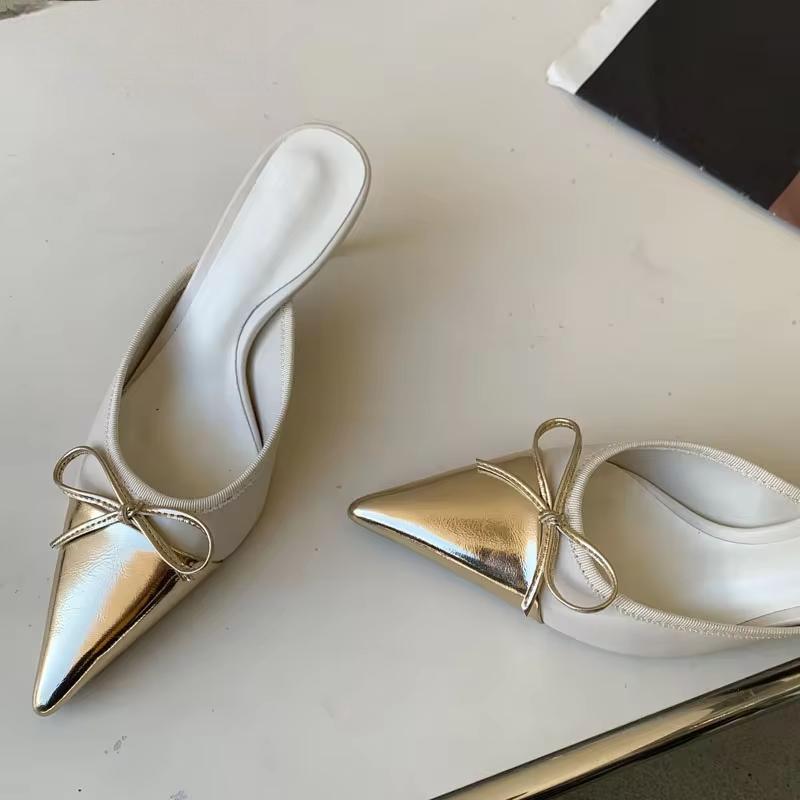 Spring Pointed Toe Women Slipper with Butterfly-knot Detail and Shallow Slip On Style