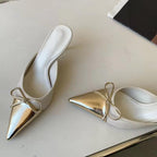 Spring Pointed Toe Women Slipper with Butterfly-knot Detail and Shallow Slip On Style