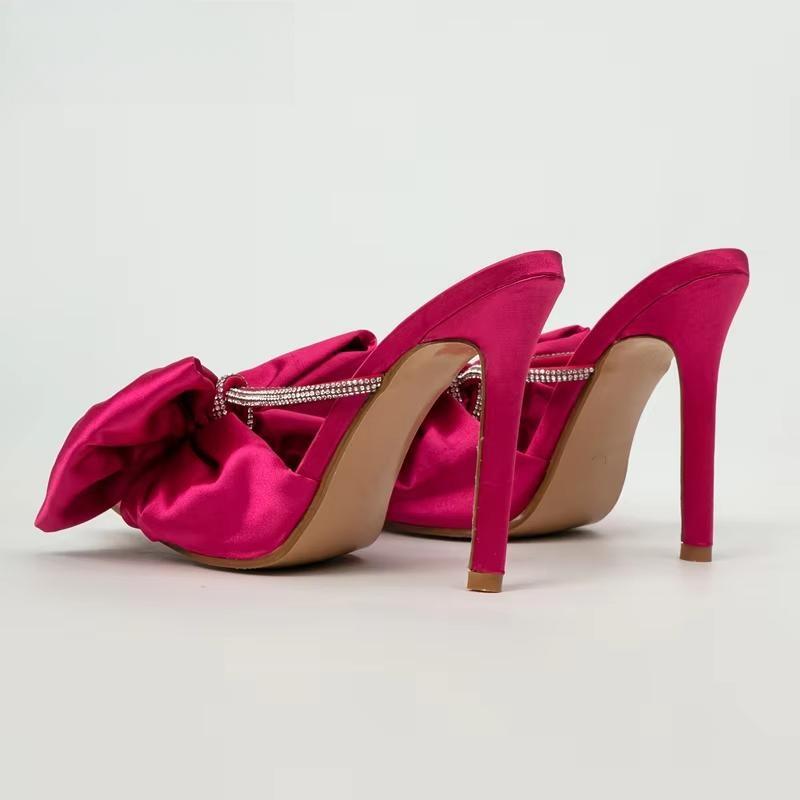 Silk Butterfly-knot Mule High Heels Slippers Sandals