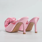 Silk Flower Peep Toe High Heel Slipper Mule Slides for Women