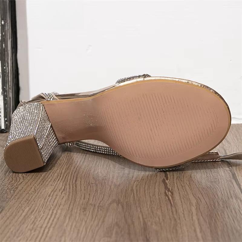 Crystal Women Sandals with Square Heel