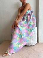 Square Neck Spaghetti Strap Empire Waist Tropical Floral Babydoll Midi Dress