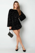Sequin Boat Neck Long Sleeve Shift Mini Dress