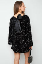 Sequin Boat Neck Long Sleeve Shift Mini Dress