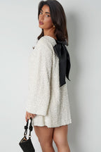 Sequin Boat Neck Long Sleeve Shift Mini Dress
