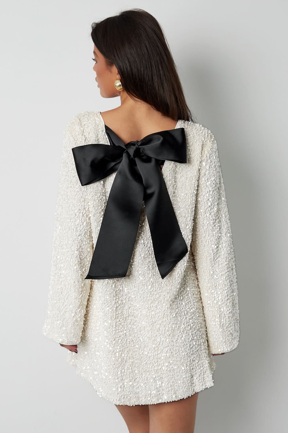 Sequin Boat Neck Long Sleeve Shift Mini Dress