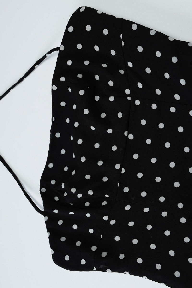 Black Halter Neck Square Neck Polka Dot Flared Ruffle Mini Dress