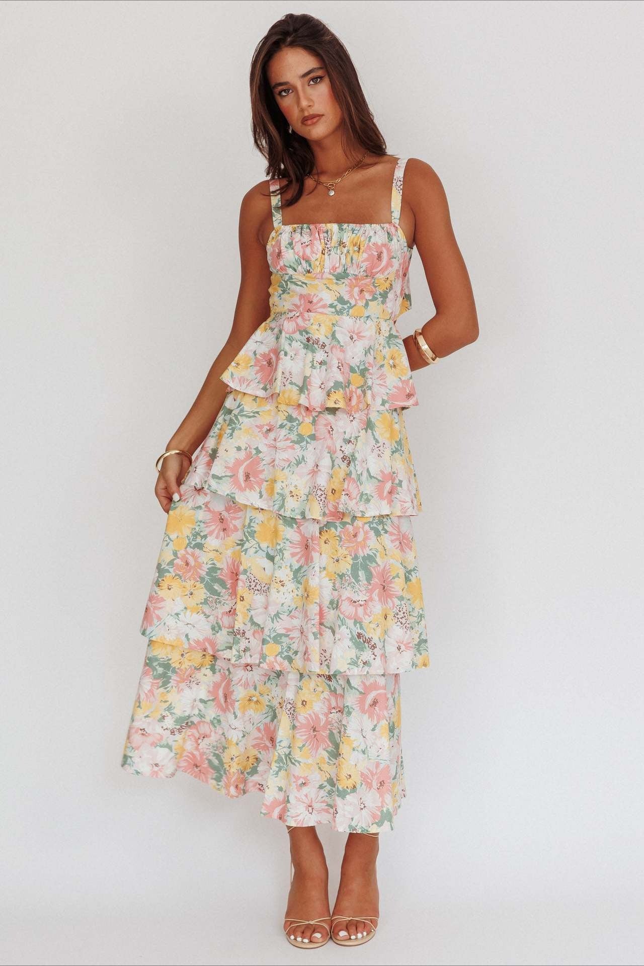 Bow Detail Printed Slim Party Floral Dress