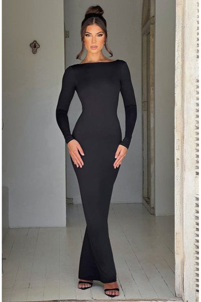 Long Sleeve Backless Bodycon With Side Slit Dress