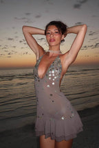 Halter Backless Sequin Ruffle Trendy Mini Sequin Dress