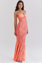 Lace Floral Corset Spaghetti Strap Mermaid Maxi Gown