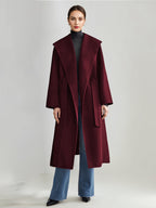 Wool Cashmere Blend Coat White Wide Lapel Double-Faced Belted Winter Outerwear For Women 2026