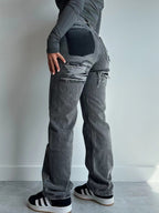 Distressed Print Straight Jeans