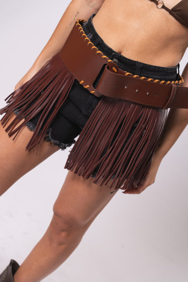 Fashionable Punk Leather Tassel Wide Belt
